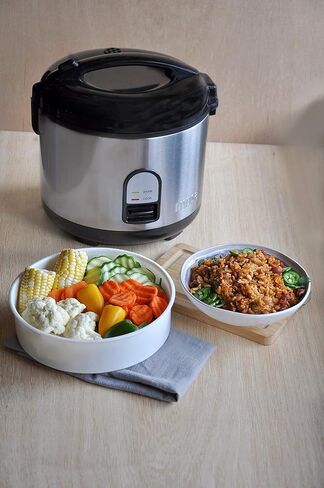 IMUSA USA GAU-00023 طباخ أرز كهربائي مع صينية بخار 10 أكواب أرز غير مطبوخ (20 كوب أرز مطبوخ)، ستانلس ستيل in Kuwait