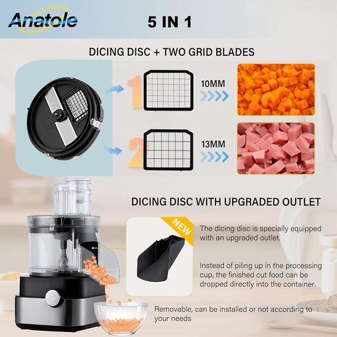 Anatole Commercial Food Processor 20-Cup Electric Vegetable Dicer Chopper 600W 5 in 1 Professional Veggie Shredder Grater Multifunctional Meat Grinder Blender with 5 Stainless Steel Blades in Kuwait