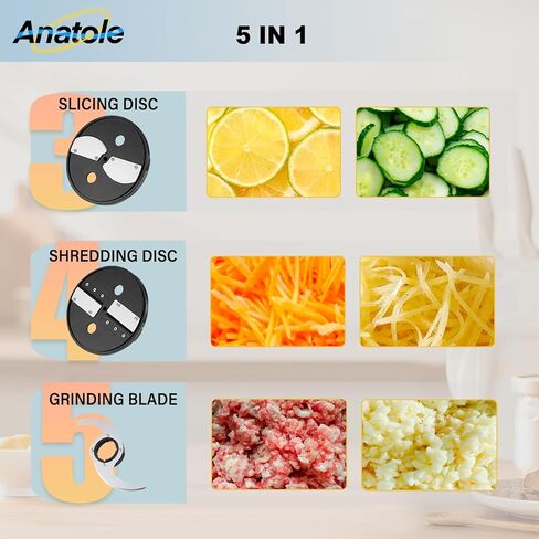Anatole Commercial Food Processor 20-Cup Electric Vegetable Dicer Chopper 600W 5 in 1 Professional Veggie Shredder Grater Multifunctional Meat Grinder Blender with 5 Stainless Steel Blades in Kuwait
