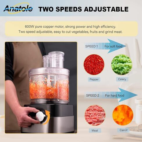 Anatole Commercial Food Processor 20-Cup Electric Vegetable Dicer Chopper 600W 5 in 1 Professional Veggie Shredder Grater Multifunctional Meat Grinder Blender with 5 Stainless Steel Blades in Kuwait