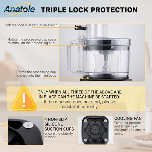 Anatole Commercial Food Processor 20-Cup Electric Vegetable Dicer Chopper 600W 5 in 1 Professional Veggie Shredder Grater Multifunctional Meat Grinder Blender with 5 Stainless Steel Blades in Kuwait