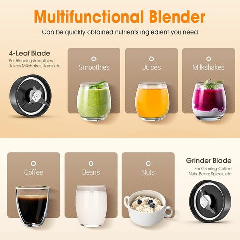 COOL KNIGHT Personal Blender, 500 Watts Smoothie Blender for Shakes and Smoothies, 10 pcs Kitchen Mixer Set with 20oz Sports Mug, Grinder Cup, 2 to-go lid, Freezer Rod and lemon squeezer,BPA free in Kuwait