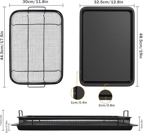 Large Size 19" x 12.8", Air Fryer Basket For Oven, Stainless Steel Air Fryer Tray, Oven Air Fryer Basket Baking Sheet Cookie Sheet Roasting Basket, in Kuwait