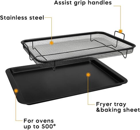Large Size 19" x 12.8", Air Fryer Basket For Oven, Stainless Steel Air Fryer Tray, Oven Air Fryer Basket Baking Sheet Cookie Sheet Roasting Basket, in Kuwait