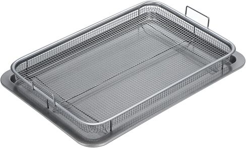Air Fryer Basket For Oven, Stainless Steel Air Fryer Tray, Large Capacity 17.5“ x 11.8", Oven Air Fryer Basket Baking Sheet Cookie Sheet Roasting Basket, Grey, 2 Piece Set in Saudi Arabia