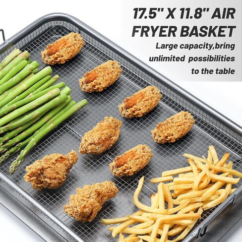 Air Fryer Basket For Oven, Stainless Steel Air Fryer Tray, Large Capacity 17.5“ x 11.8", Oven Air Fryer Basket Baking Sheet Cookie Sheet Roasting Basket, Grey, 2 Piece Set in Saudi Arabia
