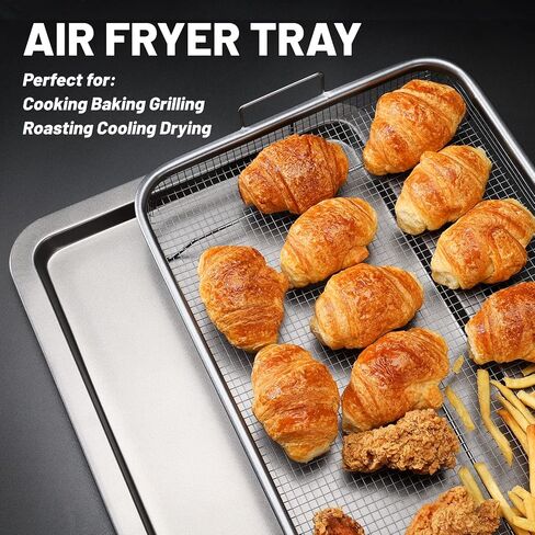 Air Fryer Basket For Oven, Stainless Steel Air Fryer Tray, Large Capacity 17.5“ x 11.8", Oven Air Fryer Basket Baking Sheet Cookie Sheet Roasting Basket, Grey, 2 Piece Set in Saudi Arabia