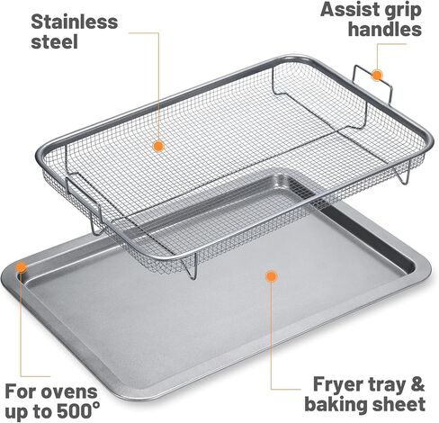 Air Fryer Basket For Oven, Stainless Steel Air Fryer Tray, Large Capacity 17.5“ x 11.8", Oven Air Fryer Basket Baking Sheet Cookie Sheet Roasting Basket, Grey, 2 Piece Set in Saudi Arabia