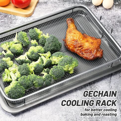 Air Fryer Basket For Oven, Stainless Steel Air Fryer Tray, Large Capacity 17.5“ x 11.8", Oven Air Fryer Basket Baking Sheet Cookie Sheet Roasting Basket, Grey, 2 Piece Set in Saudi Arabia