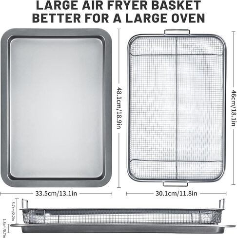 Air Fryer Basket For Oven, Stainless Steel Air Fryer Tray, Large Capacity 17.5“ x 11.8", Oven Air Fryer Basket Baking Sheet Cookie Sheet Roasting Basket, Grey, 2 Piece Set in Saudi Arabia