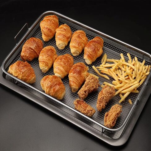 Air Fryer Basket For Oven, Stainless Steel Air Fryer Tray, Large Capacity 17.5“ x 11.8", Oven Air Fryer Basket Baking Sheet Cookie Sheet Roasting Basket, Grey, 2 Piece Set in Saudi Arabia