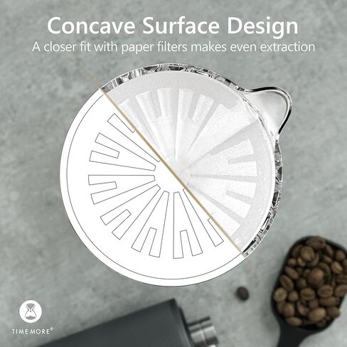 منقط قهوة زجاجي من TIMEMORE مع فلتر ورقي، اسكب فوق منقط القهوة مع حامل قاعدة، اسكب فوق صانع القهوة المخروط، 1-2 كوب in Kuwait