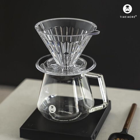 منقط قهوة زجاجي من TIMEMORE مع فلتر ورقي، اسكب فوق منقط القهوة مع حامل قاعدة، اسكب فوق صانع القهوة المخروط، 1-2 كوب in Kuwait