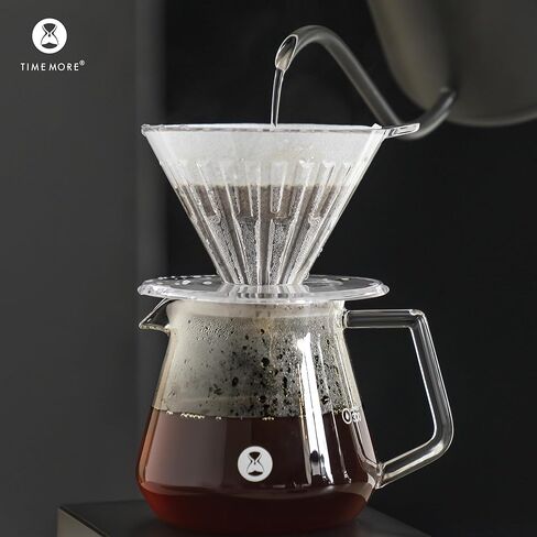 منقط قهوة زجاجي من TIMEMORE مع فلتر ورقي، اسكب فوق منقط القهوة مع حامل قاعدة، اسكب فوق صانع القهوة المخروط، 1-2 كوب in Kuwait