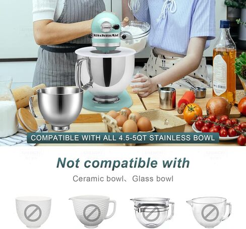 أغطية أوعية الخلاطات لـ كيتشن إيد 4.5-5 كوارت خلاطات حاملة برأس مائل وعاء من الفولاذ المقاوم للصدأ يغطي غطاء in Kuwait