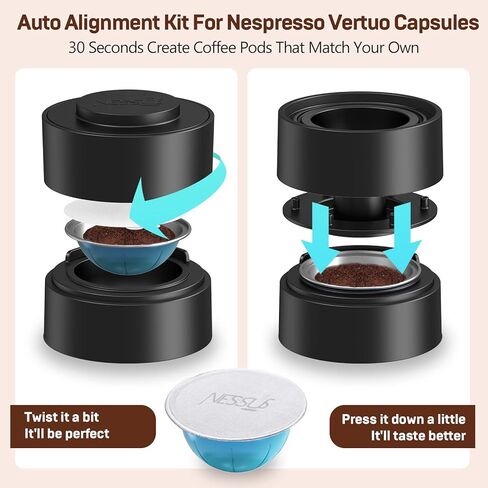 Nessus Reusable Vertuo Capsule Kit, [ALSeal EZ FIT] for Reusable Nespresso Pods with 100 Pcs Aluminum Foil Seal Lids, Holder, Brush, for Refilling Nespresso Vertuo Pods Reusable Vertuoline Pod in Kuwait