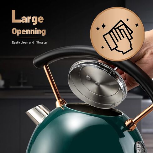 غلاية كهربائية Pukomc Retro غلاية شاي من الفولاذ المقاوم للصدأ سعة 1.8 لتر، غلاية مياه ساخنة مع مقياس درجة الحرارة، ضوء LED، غليان سريع، إيقاف تلقائي وحماية من الغليان الجاف (أبيض) in Kuwait