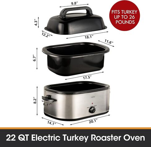 Sunvivi 14-Quart Electric Roaster Oven with Self-Basting Lid, Turkey Roaster Oven with Removable Pan and Rack, Stainless Steel, Silver in Saudi Arabia