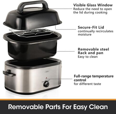 Sunvivi 14-Quart Electric Roaster Oven with Self-Basting Lid, Turkey Roaster Oven with Removable Pan and Rack, Stainless Steel, Silver in Saudi Arabia