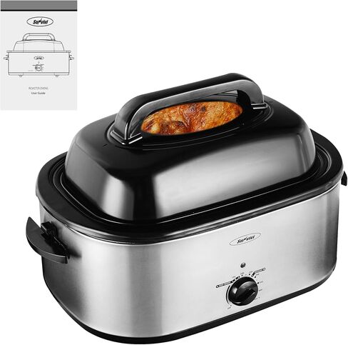 Sunvivi 14-Quart Electric Roaster Oven with Self-Basting Lid, Turkey Roaster Oven with Removable Pan and Rack, Stainless Steel, Silver in Saudi Arabia