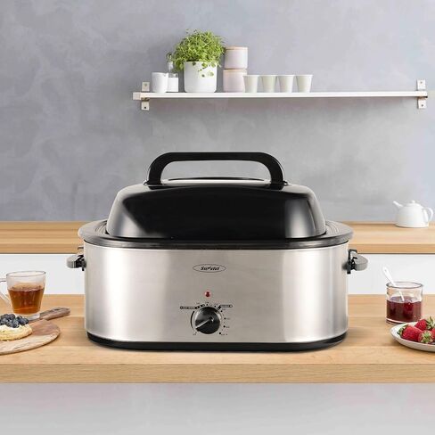 Sunvivi 14-Quart Electric Roaster Oven with Self-Basting Lid, Turkey Roaster Oven with Removable Pan and Rack, Stainless Steel, Silver in Saudi Arabia