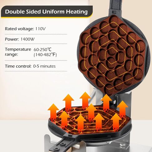 صانعة الوافل الفقاعية التجارية الذكية من هونج كونج، ماكينة صنع الوافل الفقاعية بقدرة 1400 وات مع طلاء غير لاصق، شاشة رقمية LED، 110 فولت من Dyna-Living in Kuwait