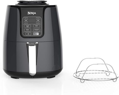 Ninja Air Fryer, 1550-Watt Programmable Base for Air Frying, Roasting, Reheating & Dehydrating with 4-Quart Ceramic Coated Basket (AF101), Black/Gray (Renewed) in Saudi Arabia