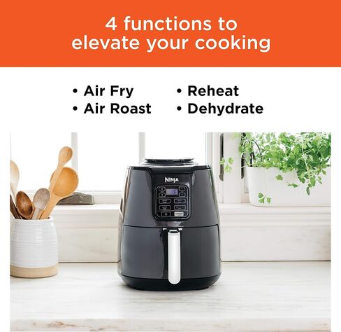 Ninja Air Fryer, 1550-Watt Programmable Base for Air Frying, Roasting, Reheating & Dehydrating with 4-Quart Ceramic Coated Basket (AF101), Black/Gray (Renewed) in Saudi Arabia