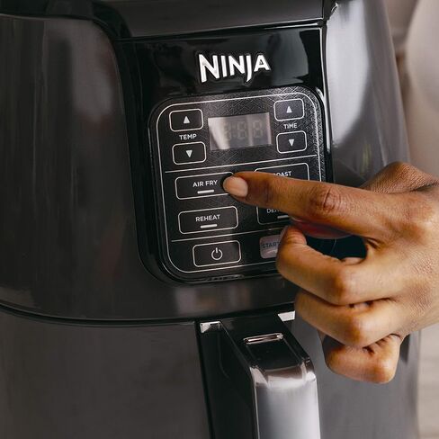 Ninja Air Fryer, 1550-Watt Programmable Base for Air Frying, Roasting, Reheating & Dehydrating with 4-Quart Ceramic Coated Basket (AF101), Black/Gray (Renewed) in Saudi Arabia