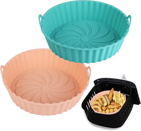 Houjip 2 Pack Air Fryer Silicone Liners,7.8 inch Reusable Air Fryer Silicone Pot Round,Heat Resistant Easy Cleaning Silicone Air Fryer Basket for 4 to 7QT(7.8 inch,Pink+Green) in Saudi Arabia