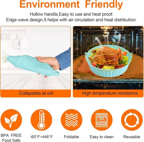 Houjip 2 Pack Air Fryer Silicone Liners,7.8 inch Reusable Air Fryer Silicone Pot Round,Heat Resistant Easy Cleaning Silicone Air Fryer Basket for 4 to 7QT(7.8 inch,Pink+Green) in Saudi Arabia