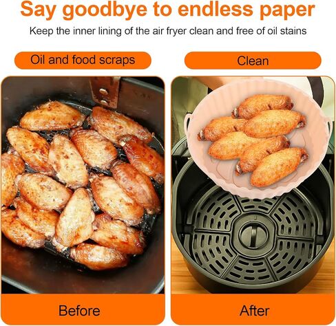Houjip 2 Pack Air Fryer Silicone Liners,7.8 inch Reusable Air Fryer Silicone Pot Round,Heat Resistant Easy Cleaning Silicone Air Fryer Basket for 4 to 7QT(7.8 inch,Pink+Green) in Saudi Arabia