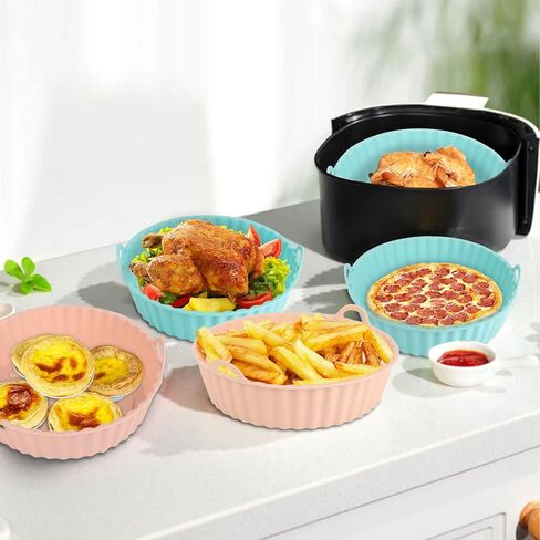 Houjip 2 Pack Air Fryer Silicone Liners,7.8 inch Reusable Air Fryer Silicone Pot Round,Heat Resistant Easy Cleaning Silicone Air Fryer Basket for 4 to 7QT(7.8 inch,Pink+Green) in Saudi Arabia