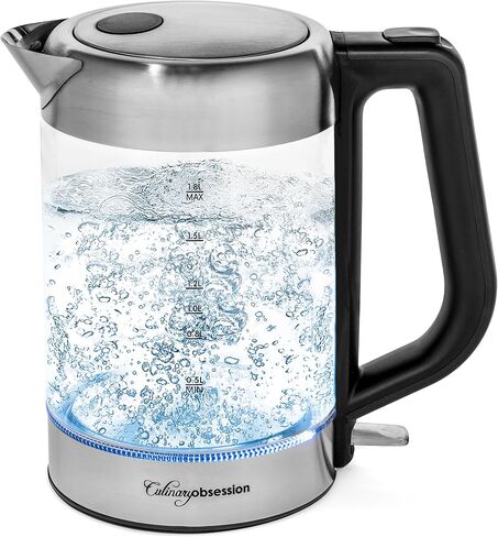 Glass Electric Kettle | BPA Free with Borosilicate Glass & Stainless Steel - 1.8 Liter Rapid Boil Cordless Teapot with Automatic Shut Off - the Best Hot Water Heater for Tea, Coffee, Soup, and More! in Saudi Arabia
