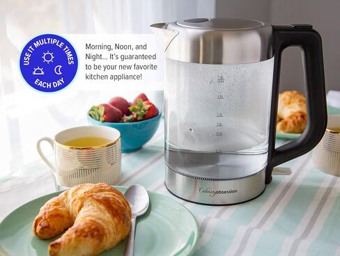 Glass Electric Kettle | BPA Free with Borosilicate Glass & Stainless Steel - 1.8 Liter Rapid Boil Cordless Teapot with Automatic Shut Off - the Best Hot Water Heater for Tea, Coffee, Soup, and More! in Saudi Arabia