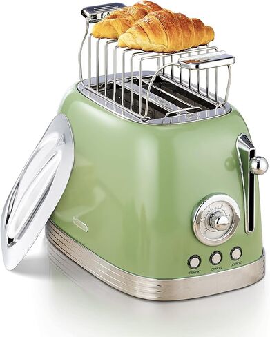 Wiltal Green Cute Retro Toaster 2 Slice with 1.58" Wide Slots, with Stainless Steel Lid, with Warming Rack, Preheat, Defrost, Countdown Timer Display in Saudi Arabia