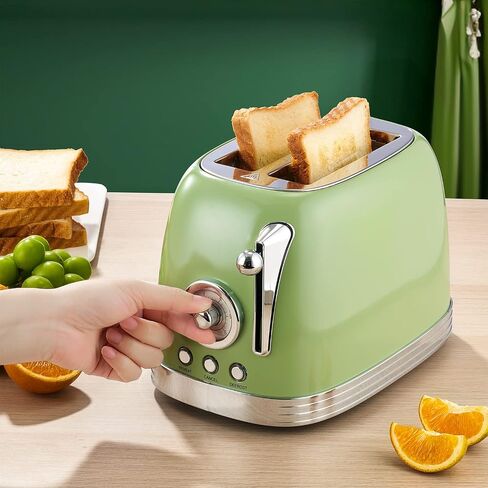 Wiltal Green Cute Retro Toaster 2 Slice with 1.58" Wide Slots, with Stainless Steel Lid, with Warming Rack, Preheat, Defrost, Countdown Timer Display in Saudi Arabia