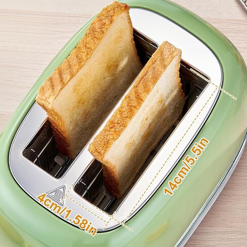 Wiltal Green Cute Retro Toaster 2 Slice with 1.58" Wide Slots, with Stainless Steel Lid, with Warming Rack, Preheat, Defrost, Countdown Timer Display in Saudi Arabia