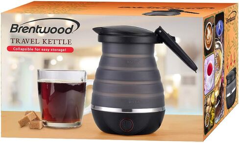 Brentwood Appliances KT-1508BK .85-Quart Dual-Voltage Collapsible-Travel Kettle (Black), 0.85Q | Dual-voltage operation, compact folding design in Kuwait