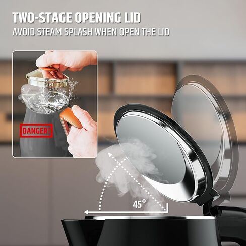 غلاية كهربائية رازوري، شاشة رقمية LED للتحكم بنقرة واحدة، 1.7 لتر خالية من مادة BPA، جدار مزدوج معزول من الفولاذ المقاوم للصدأ، حماية من الغليان الجاف، تحافظ على الدفء للشاي والقهوة، باردة الملمس، لاسلكية، أسود in Kuwait