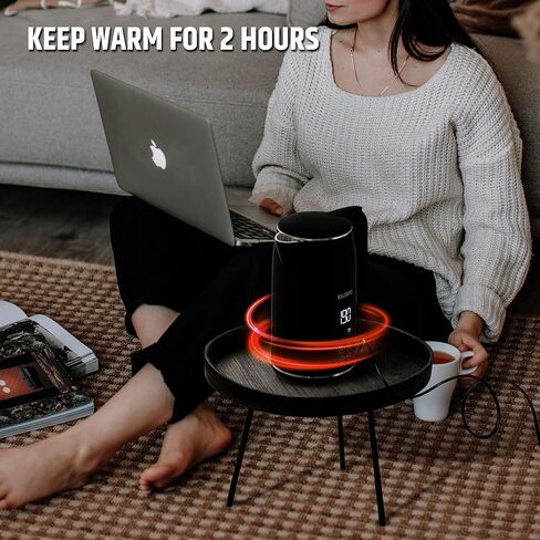 غلاية كهربائية رازوري، شاشة رقمية LED للتحكم بنقرة واحدة، 1.7 لتر خالية من مادة BPA، جدار مزدوج معزول من الفولاذ المقاوم للصدأ، حماية من الغليان الجاف، تحافظ على الدفء للشاي والقهوة، باردة الملمس، لاسلكية، أسود in Kuwait