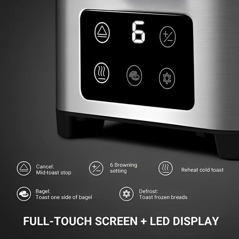 Redmond Bread Toaster 2 Slice - Full Touch Screen Toaster w/LED Display & 6 Browning Setting - Stainless Steel Digital Toaster with Screen -Wide Bagel Toaster Oven with 2 Slice Toaster for Fast Toast in Saudi Arabia