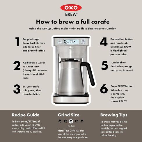 Bundle of OXO Brew 12-Cup Coffee Maker With Podless Single-Serve Function,Silver + OXO Brew Commercial Basket Style Large Coffee Filters in Kuwait