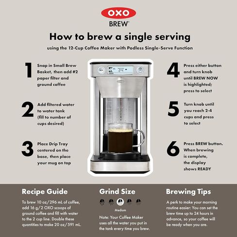 Bundle of OXO Brew 12-Cup Coffee Maker With Podless Single-Serve Function,Silver + OXO Brew Commercial Basket Style Large Coffee Filters in Kuwait