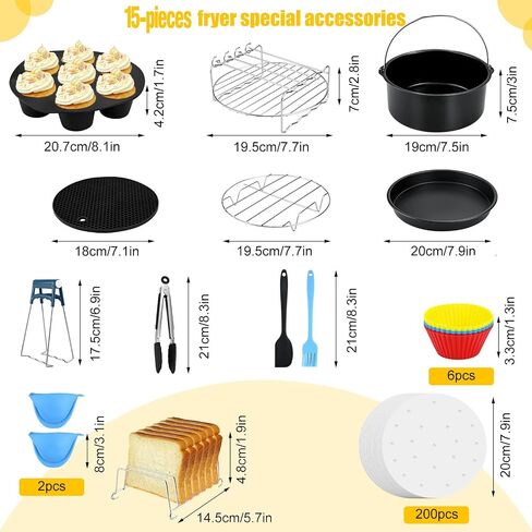 Accessories for Air Fryer, 15pcs Air Fryer Accessories for 3.0QT-5.8QT COSORI Gowise Phillips Ninja Cozyna Air Fryers in Saudi Arabia