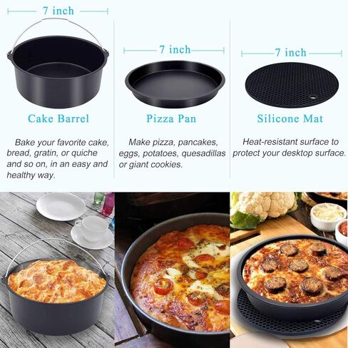 ملحقات مقلاة هوائية مقاس 8 بوصة XL 12 قطعة مع كتاب وصفات طبخ متوافق مع Ninja Foodi 5&6.5&8qt (OP101، OP301، OP302، OP401، FD401) وGrowise Cosori Ninja وPhilips تناسب جميع 5.3QT - 5.8QT in Kuwait