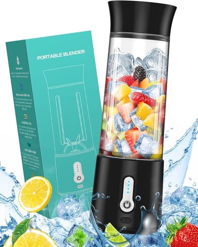 خلاط محمول للعصائر والمخفوقات، خلاط شخصي قابل لإعادة الشحن عبر USB مع 6 شفرات من الفولاذ المقاوم للصدأ، خلاط صغير بوزن 17 أونصة وخالي من مادة BPA، خلاط محمول بالحجم الشخصي للمنزل/السفر/الخارج/صالة الألعاب الرياضية in Kuwait