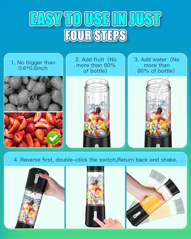 خلاط محمول للعصائر والمخفوقات، خلاط شخصي قابل لإعادة الشحن عبر USB مع 6 شفرات من الفولاذ المقاوم للصدأ، خلاط صغير بوزن 17 أونصة وخالي من مادة BPA، خلاط محمول بالحجم الشخصي للمنزل/السفر/الخارج/صالة الألعاب الرياضية in Kuwait