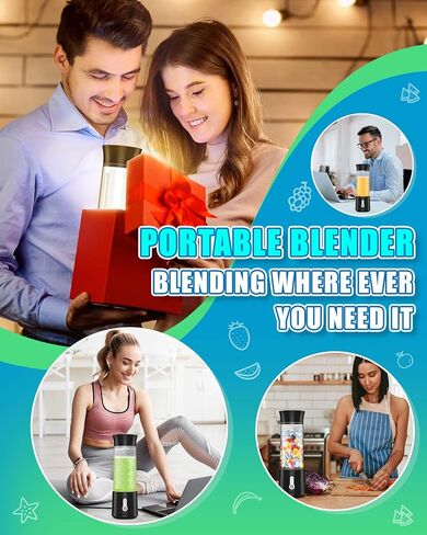 خلاط محمول للعصائر والمخفوقات، خلاط شخصي قابل لإعادة الشحن عبر USB مع 6 شفرات من الفولاذ المقاوم للصدأ، خلاط صغير بوزن 17 أونصة وخالي من مادة BPA، خلاط محمول بالحجم الشخصي للمنزل/السفر/الخارج/صالة الألعاب الرياضية in Kuwait