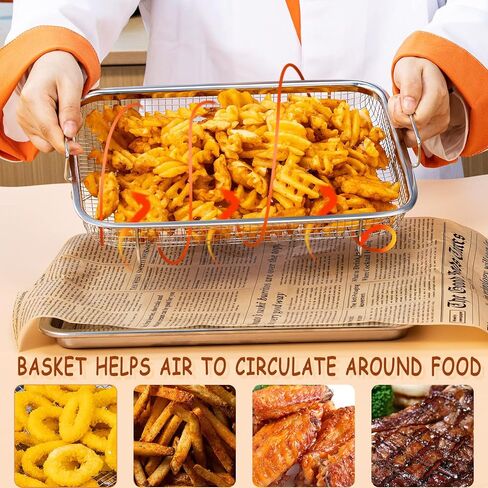 Large Air fryer Basket for oven,15.4"x 11.6"x 2.2" 2 Piece Stainless Steel Air Fryer Tray and accessories Crisping Basket Tray Set Healthy Oven Cooking for Fries/Bacon/Chicken (Silver) in Kuwait